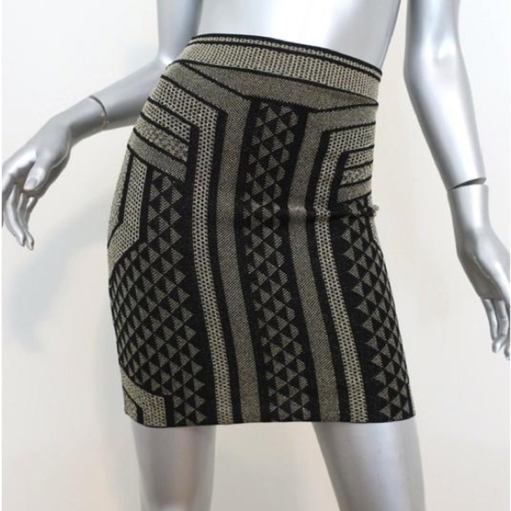 BCBGMAXAZRIA BLACK/GOLD GEOMETRIC JACQUARD JOSA SKIRT